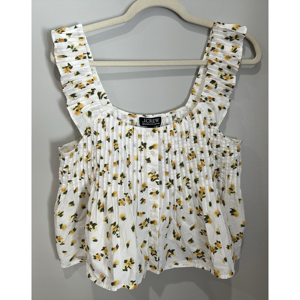 J. Crew Pintuck Peplum Top Medium Budding Rose Floral Ruffle Cotton Yellow NWT